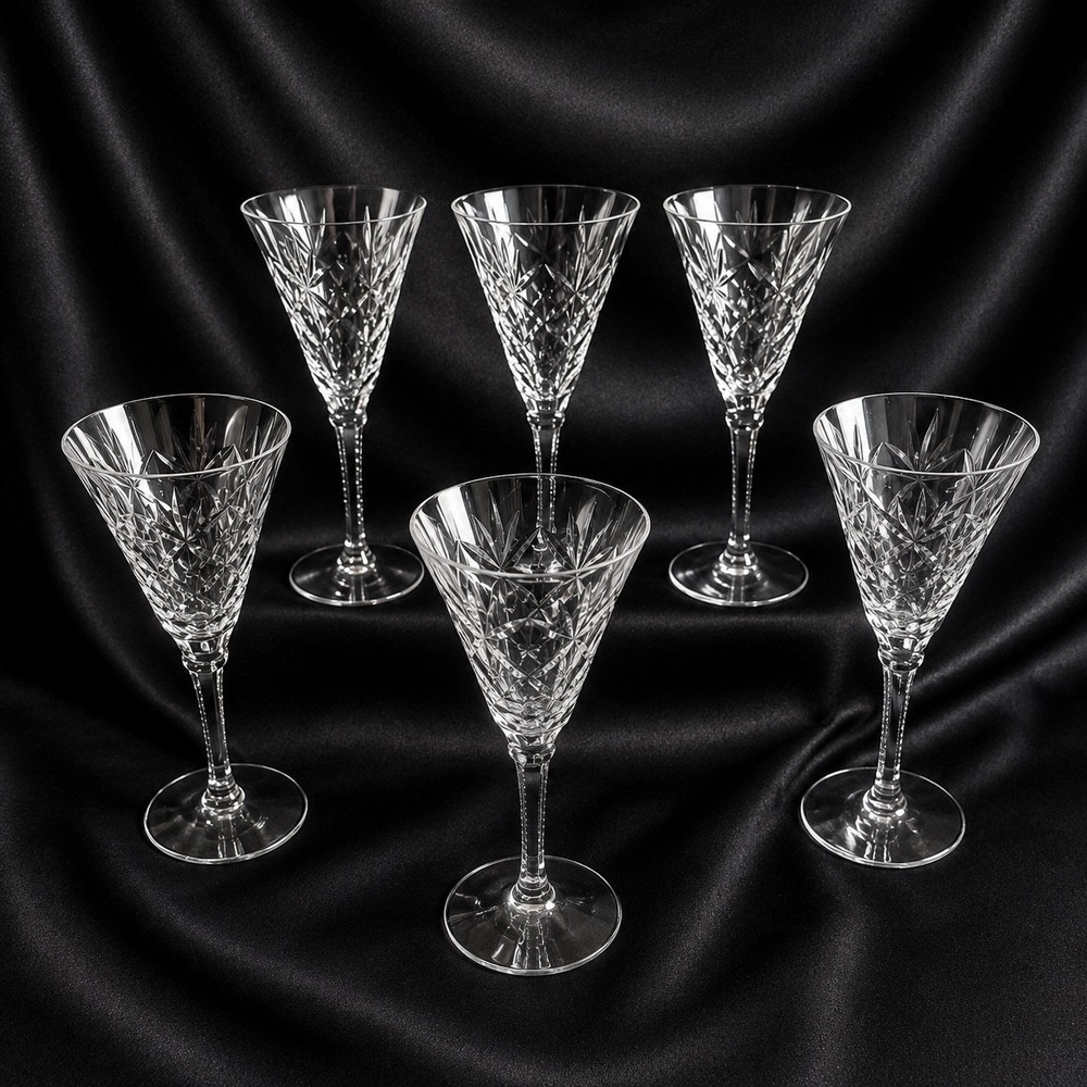 Seneca Stratford Water Goblets Set of 6 Crystal Stem 476 Cut 636 Clear 8.25in